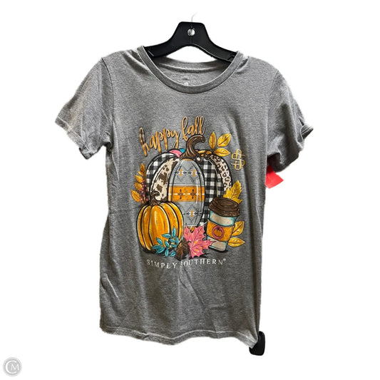 Top Short Sleeve By Simply Southern In Grey, Size: S