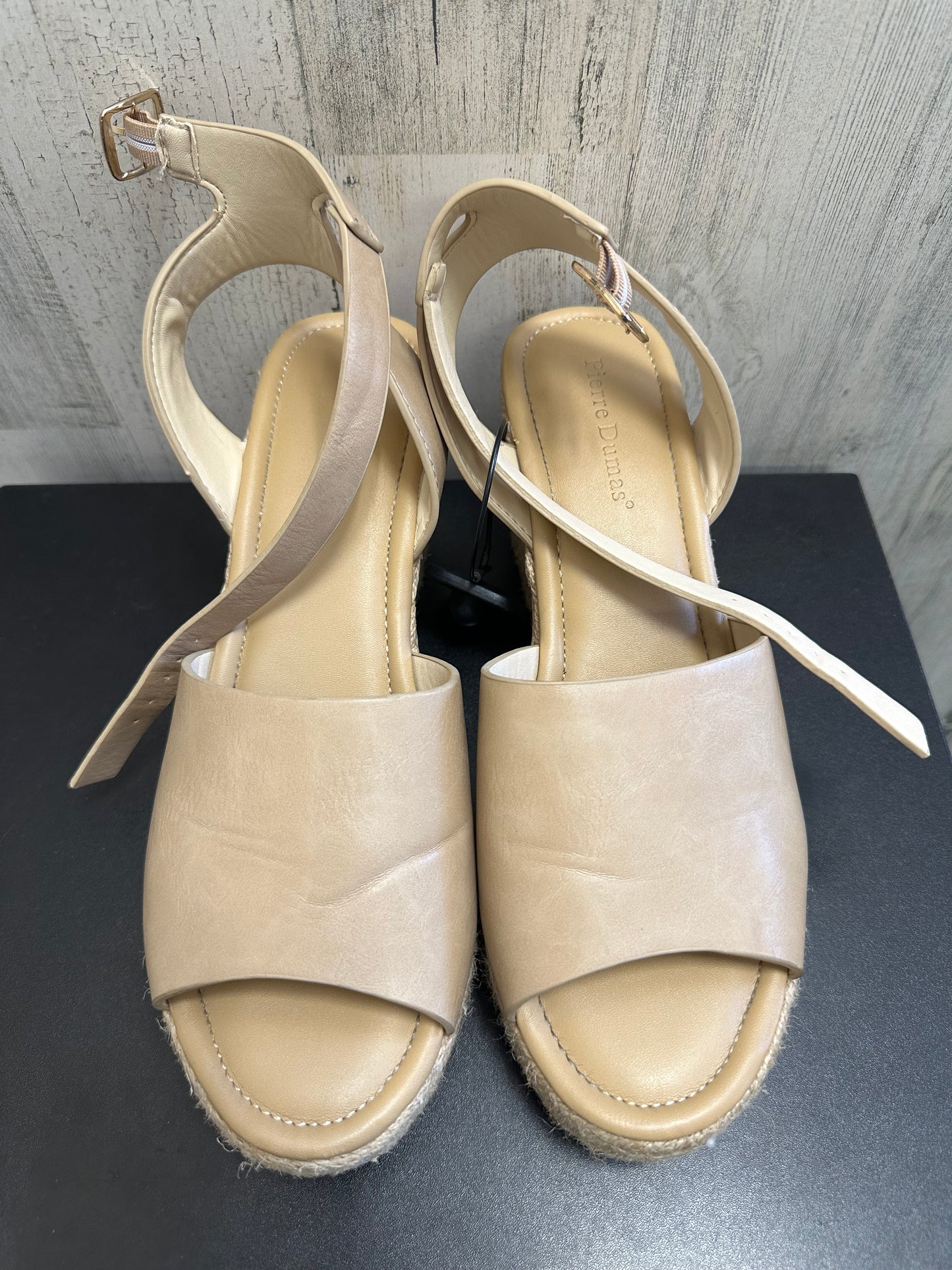 Tan Sandals Heels Wedge Pierre Dumas, Size 10