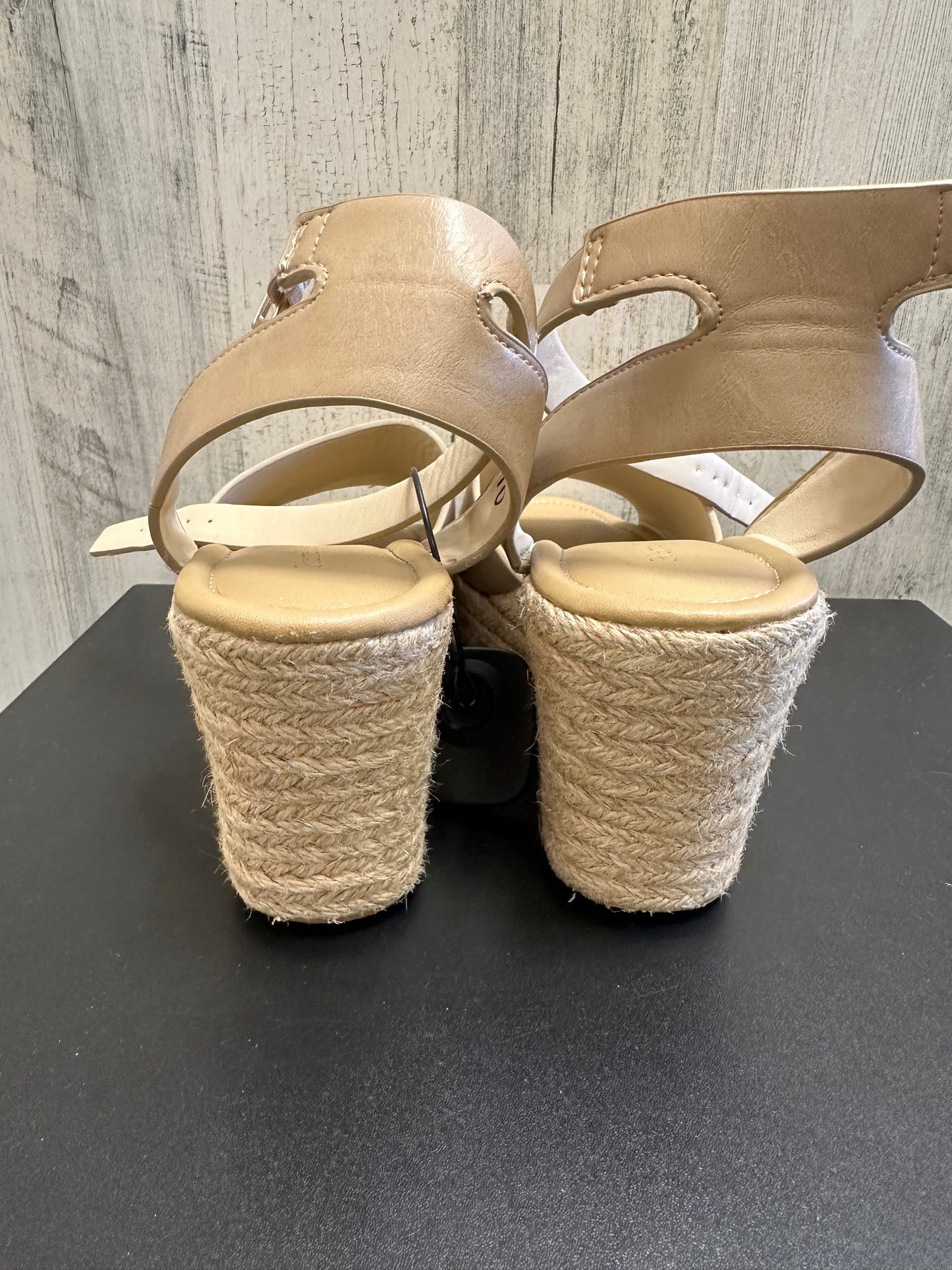 Tan Sandals Heels Wedge Pierre Dumas, Size 10