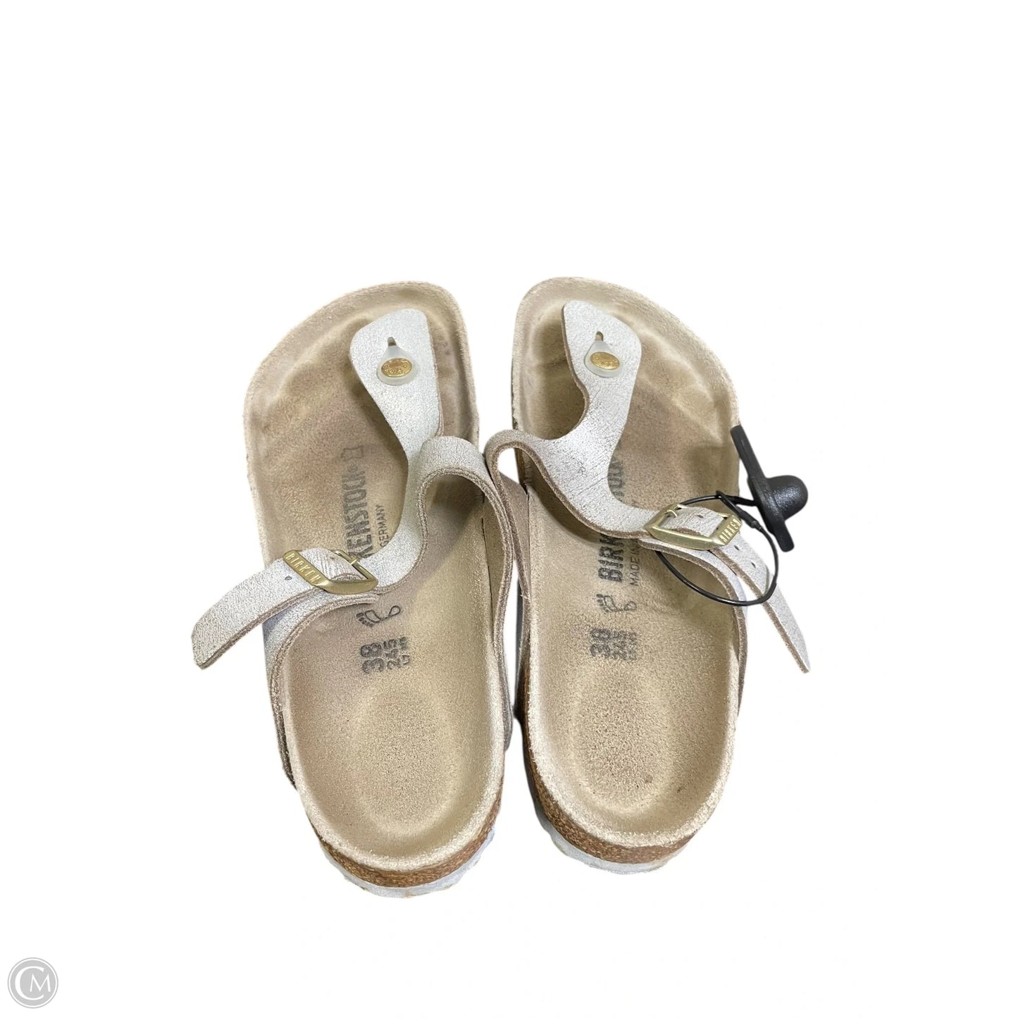 Sandals Flats By Birkenstock In Silver, Size: 7