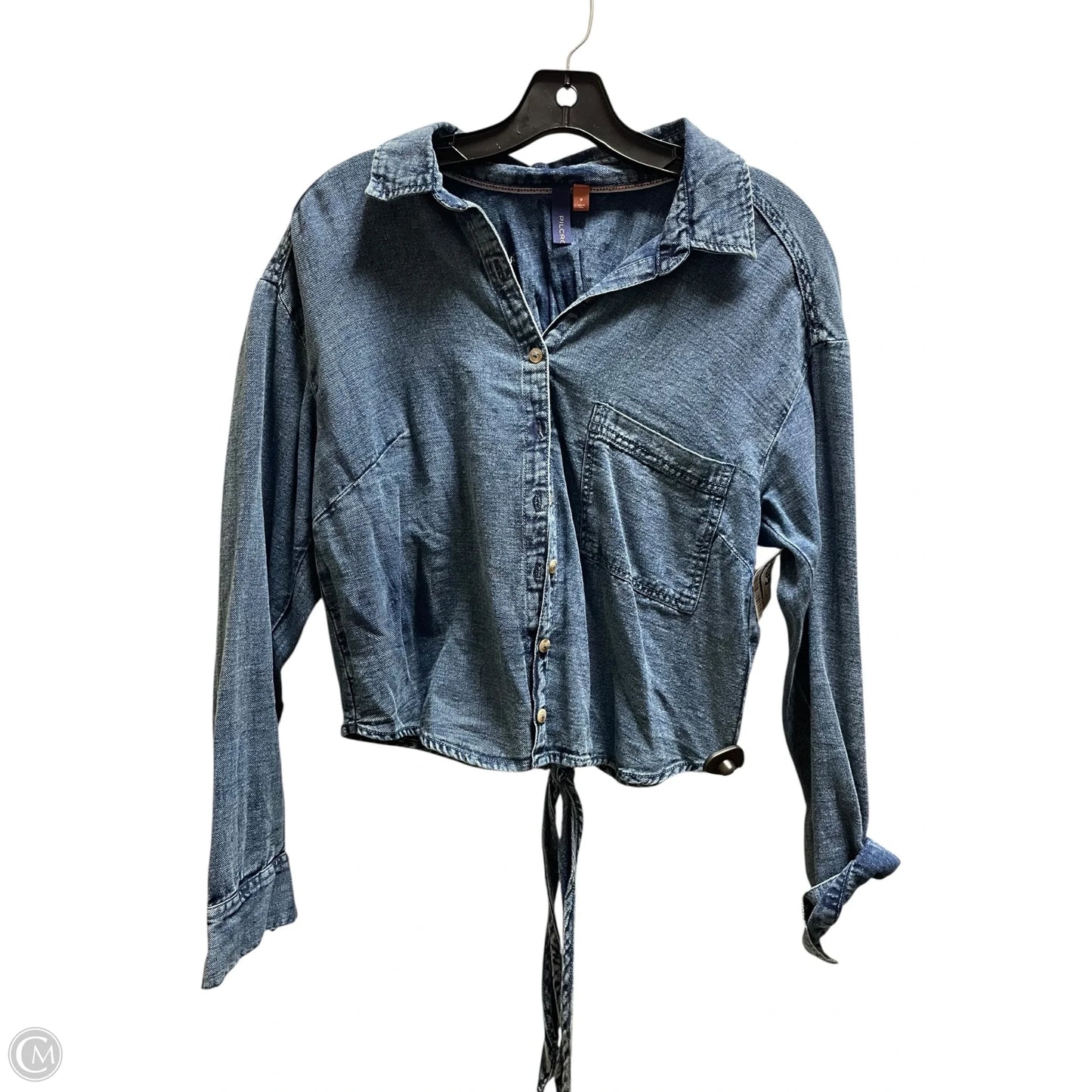 Top Long Sleeve By Pilcro In Blue Denim, Size: M