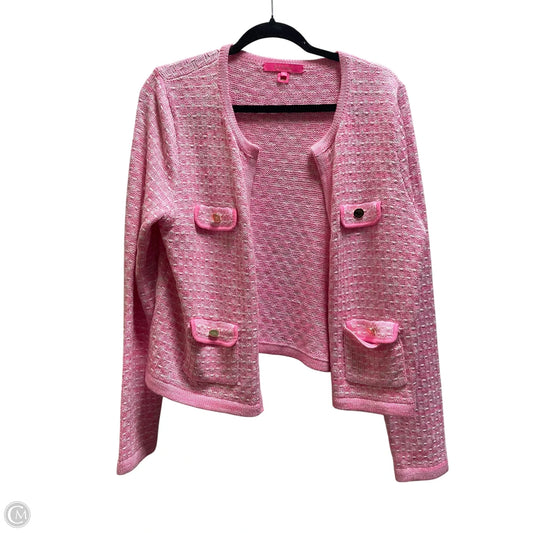 Sweater Cardigan Designer By Lilly Pulitzer In Plaid Pattern, Size: L