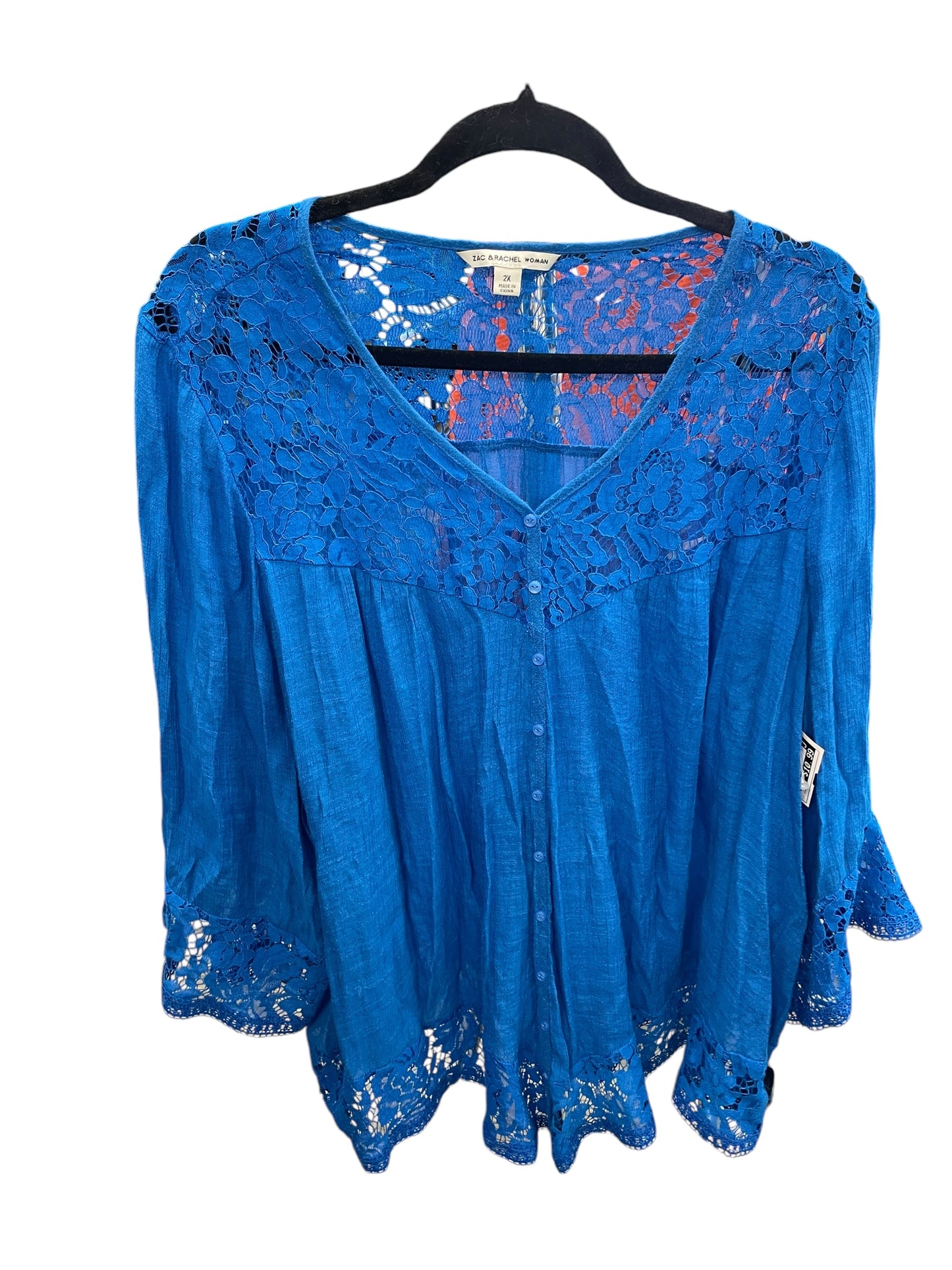 Top Long Sleeve By Zac And Rachel In Blue, Size: 2x