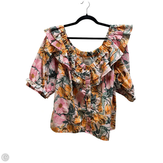 Top Short Sleeve By Anthropologie In Multi-colored, Size: L